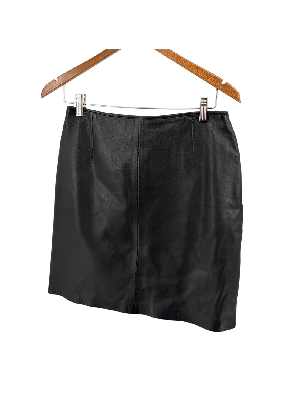 Vintage 90s Casual Corner Black Genuine Leather Mini Skirt